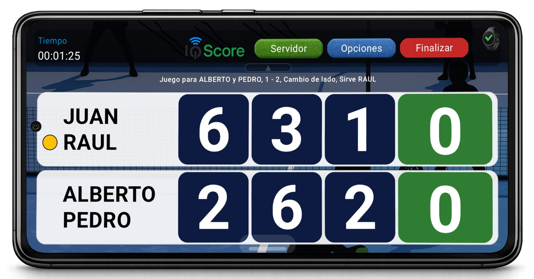 Pantalla de partido en móvil 1