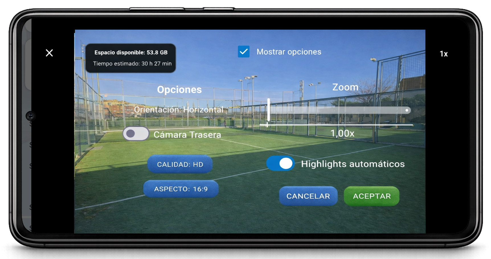 Modal de grabación en móvil