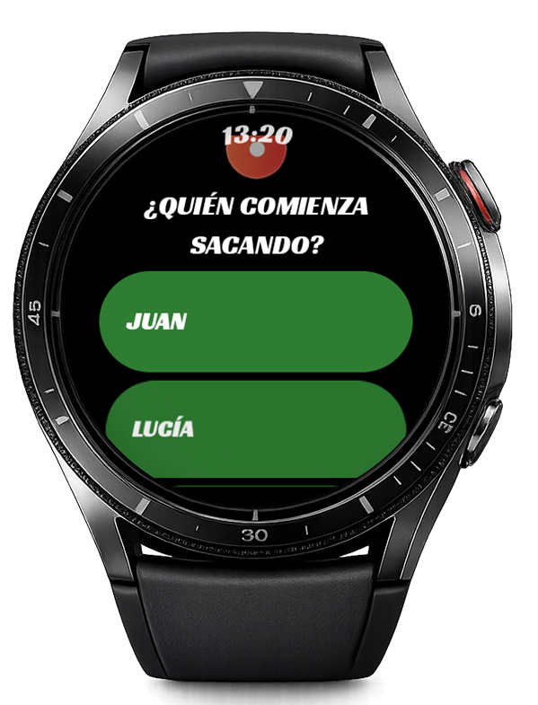 Selección de saque en smartwatch para iniciar partido